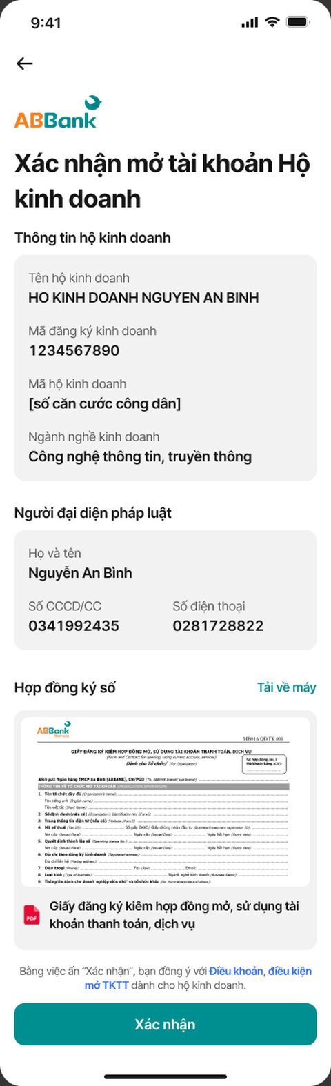 Xác nhận mở tài khoản