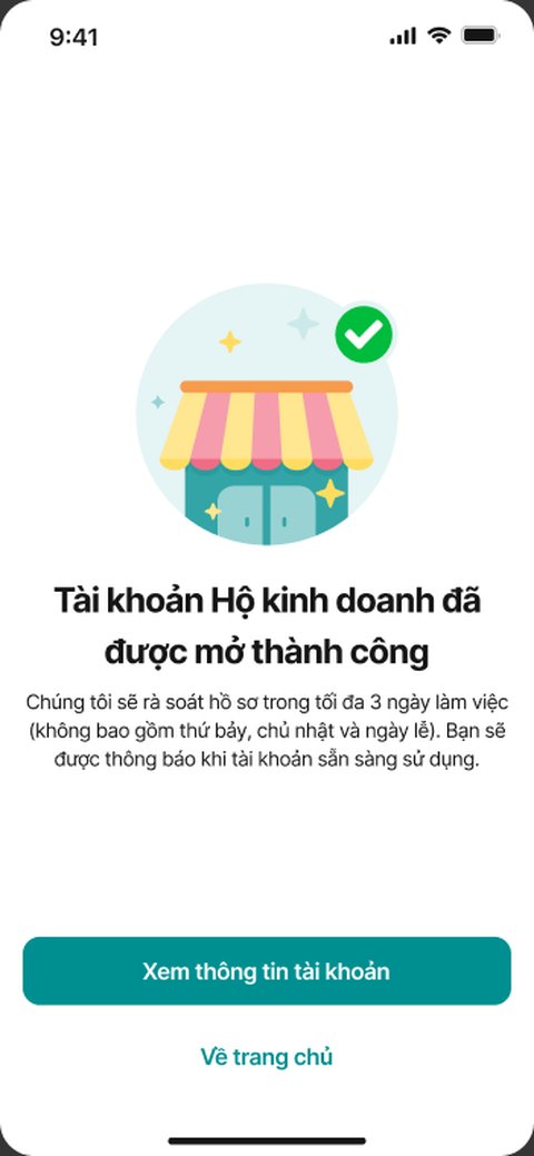 Mở tài khoản thành công