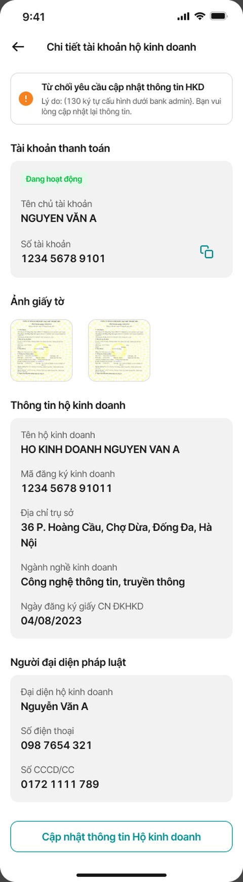 Từ chối yêu cầu cập nhật